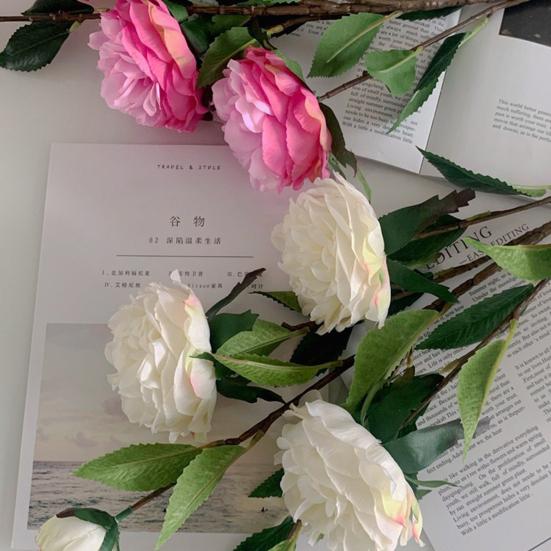 Artificial Peony Flowers 35.8" Faux Peony Stems Realistic Fake Silk Peony Branches with 3 Bloom Heads And 2 Buds for Vase DIY Bouquet Weeding