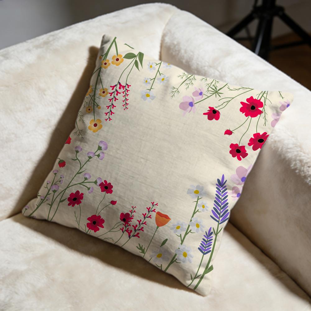 Spring Wildflowers Cushion Cover Soft Decorative Pillow Case Suitable for Bedroom Sofa Car Travel Use