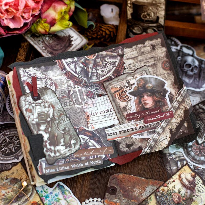 100pcs Vintage Steam Era Material Package Ledger Material Decorative Collage Base Sticker Hand Made Collage Material
