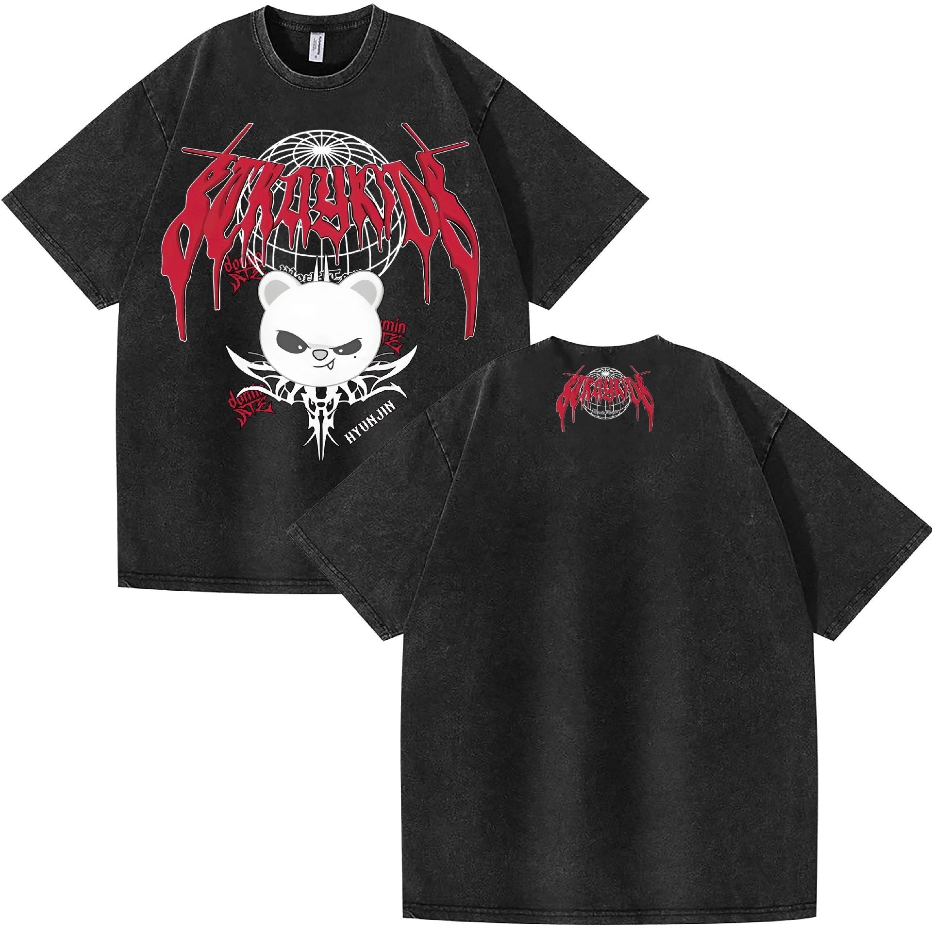 Evil SKZOO Retro World Tour Special Edition Washed Tshirt Men and Women Summer Cotton Clothing Vintage Short Sleeved Tee Unisex XL