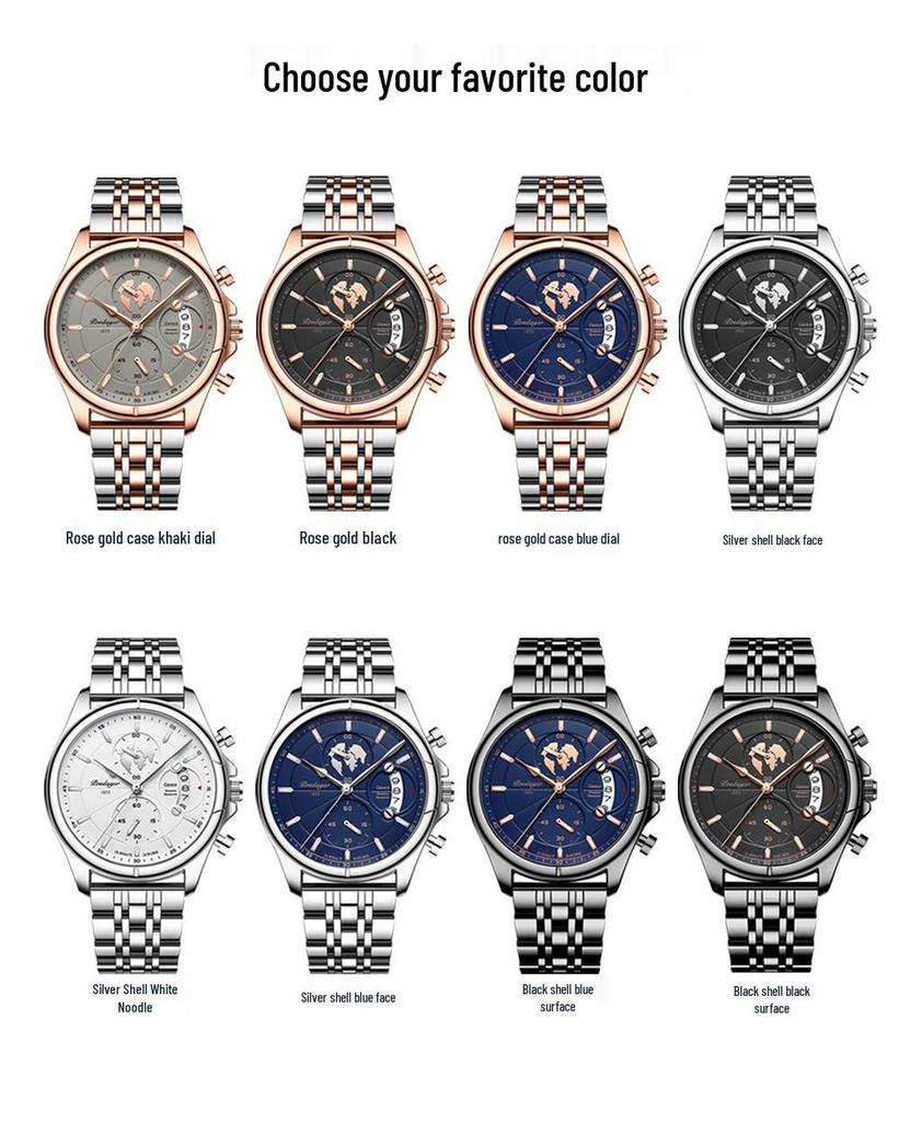 Swiss Waterproof Multifunctional Luminous Men's Fashion Wristwatch
