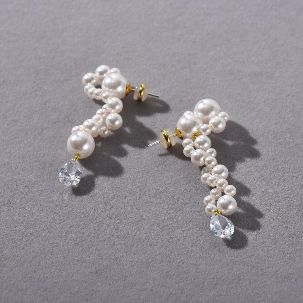 Creative And Novel Size Pearl Beaded Pendant Irregular Shape Earrings S925 Silver Needle Stud Earrings Women