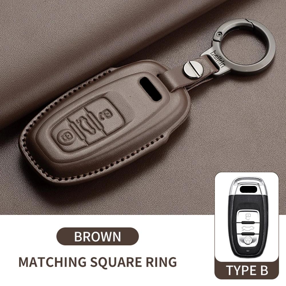 Leder Auto Schlüsselhülle für A4L A5 Q7 TT TTS A3 A4 B9 A6 A7 4K A8 E-tron Q5 Q8 C8 D5 SQ8 Auto Schlüsselanhänger Zubehör