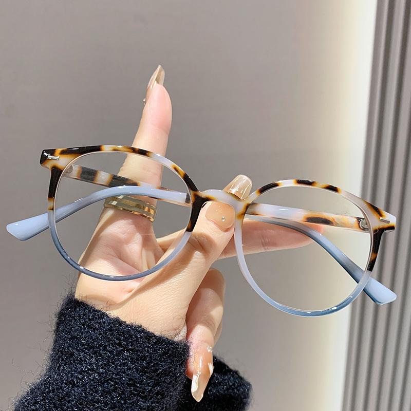 

Модные очки для дали с прозрачными линзами, блокирующими синий свет, в круглой оправе, для мужчин и женщин, цветные, высокой четкости, для чтения + 200 degrees синий