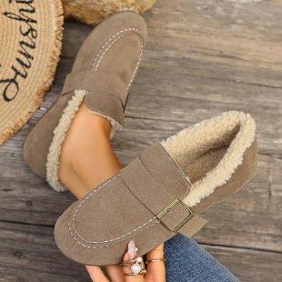 

2026 Autumn New Style winter loafers with women s velvet and bean soft soled Boken shoes 36 хакі