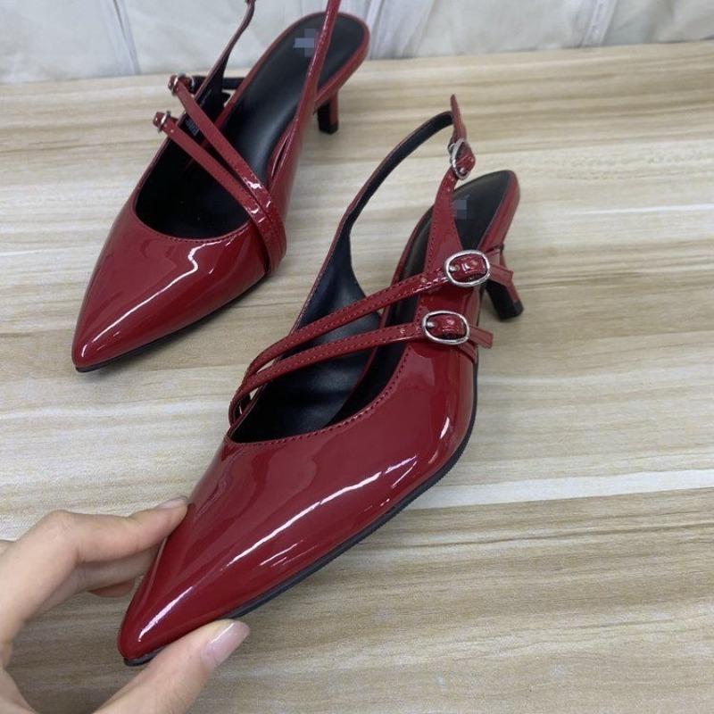 Designer Pointed Toe Shallow Mouth New High-heeled Shoes Summer Elegant Buckle Decorated Stiletto Black Women's Shoes