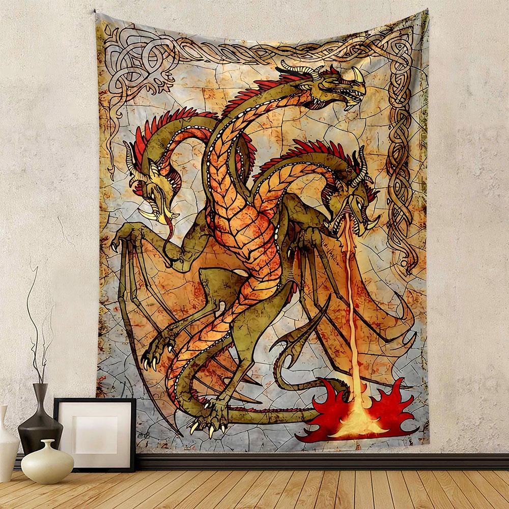 "Three-Headed Dragon Breathing Fire" Patterned tapestry home decor, suitable for bedroom and living room, gift