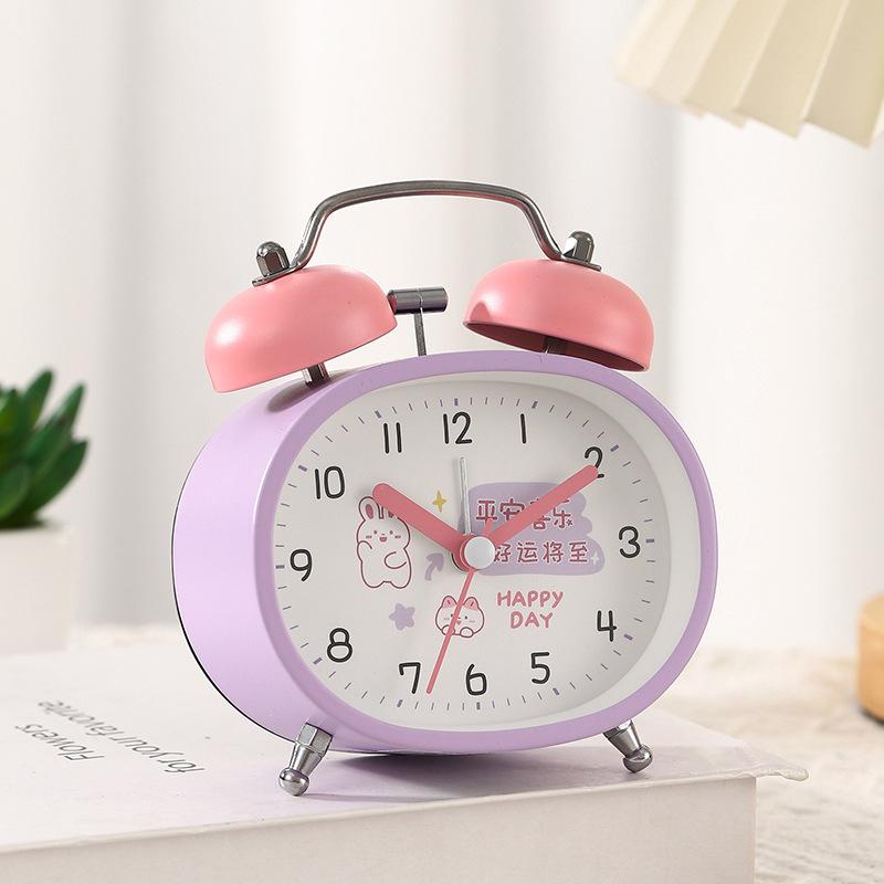 High-value macaron candy color cartoon children's ringing alarm clock sweep seconds silent night light clock watch