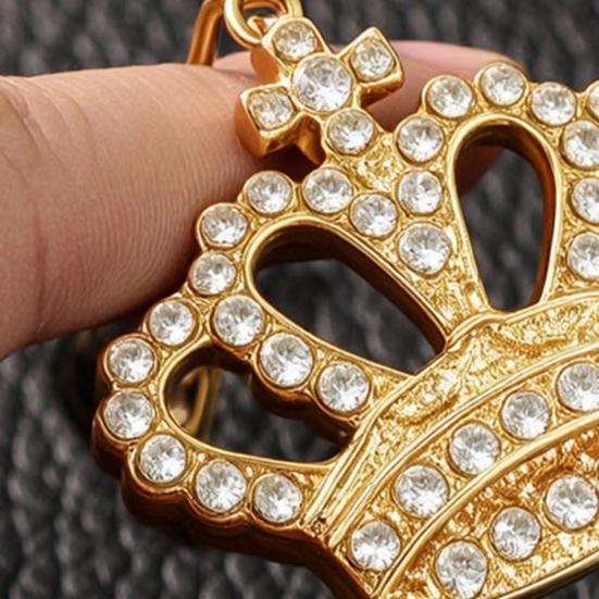 Keychain Pendant Transparent Rhinestones Crown Design Key Ring with Extended Chain