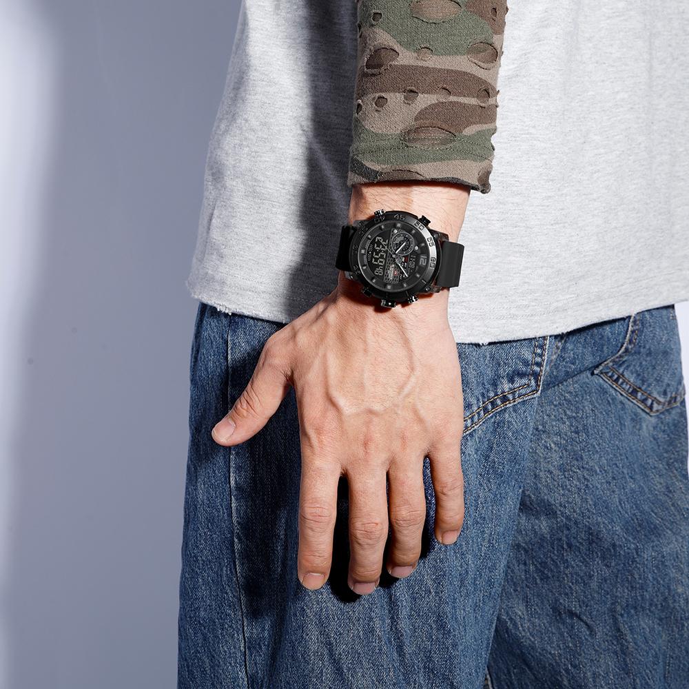 NAVIFORCE Men's Sports Watch Quartz Movement LCD Digital Watch Date Day Chronograph Waterproof Silicone Strap Boys Multifunctional Watch NF6104