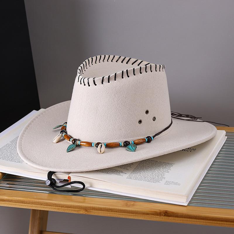 Vintage Faux Leather Western Cowboy Hat Unisex Gentleman Dress Panama Cowgirl Jazz Cap Sombrero Hombre