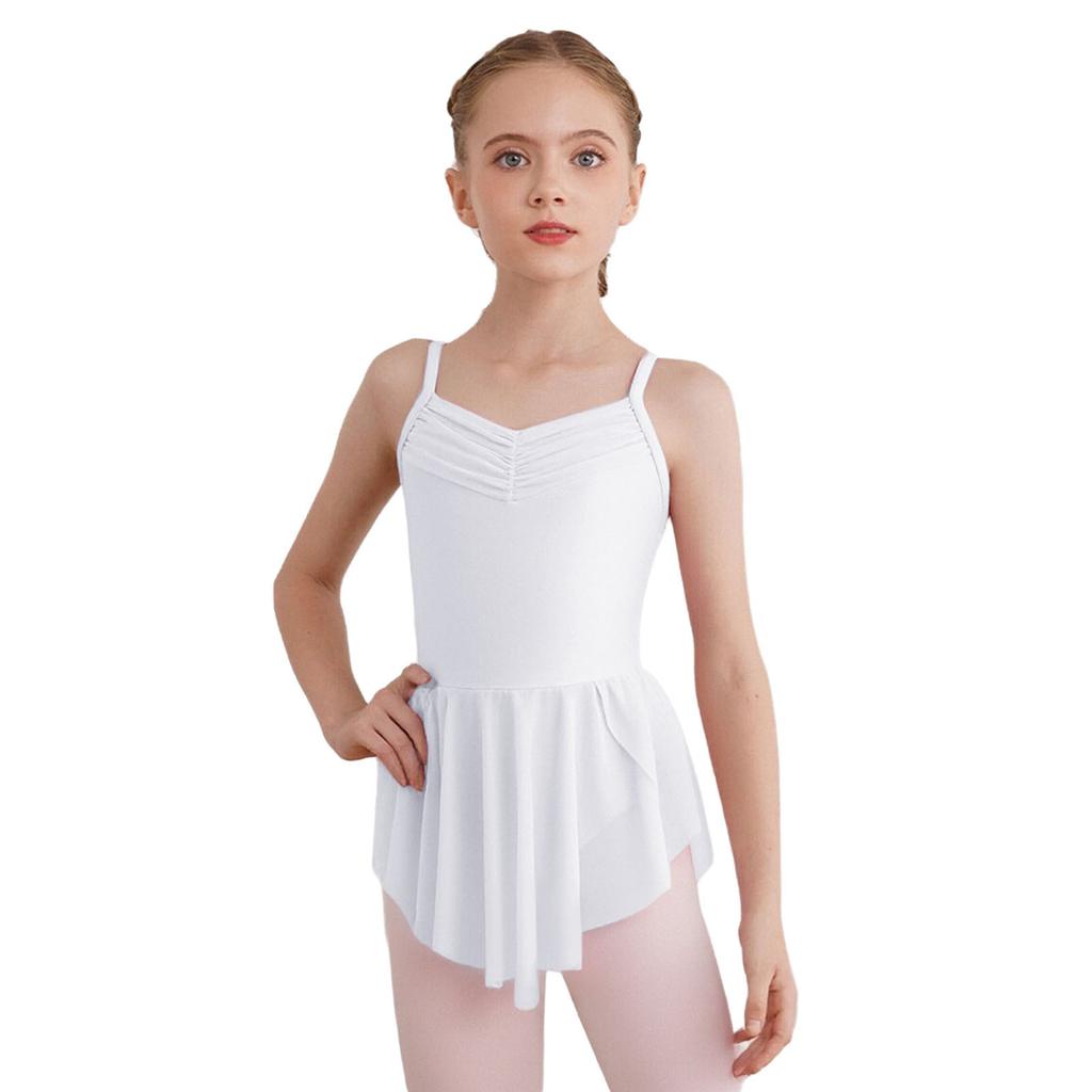 Girls Ballet Dresses Ballerina Practice Performance Ruched V Neck Spaghetti Straps Side Split Dress