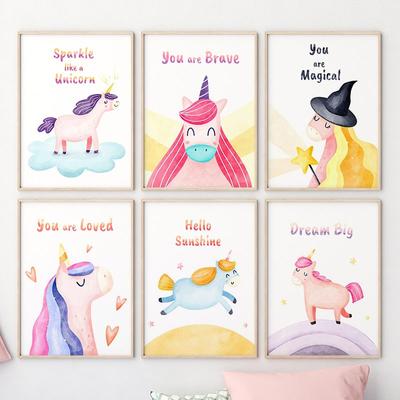 Colorful Unicorn Rainbow Stars Quotes Nursery Wall Art Canvas Painting Nordic Posters And Prints Pictures Baby Kids Room Decor
