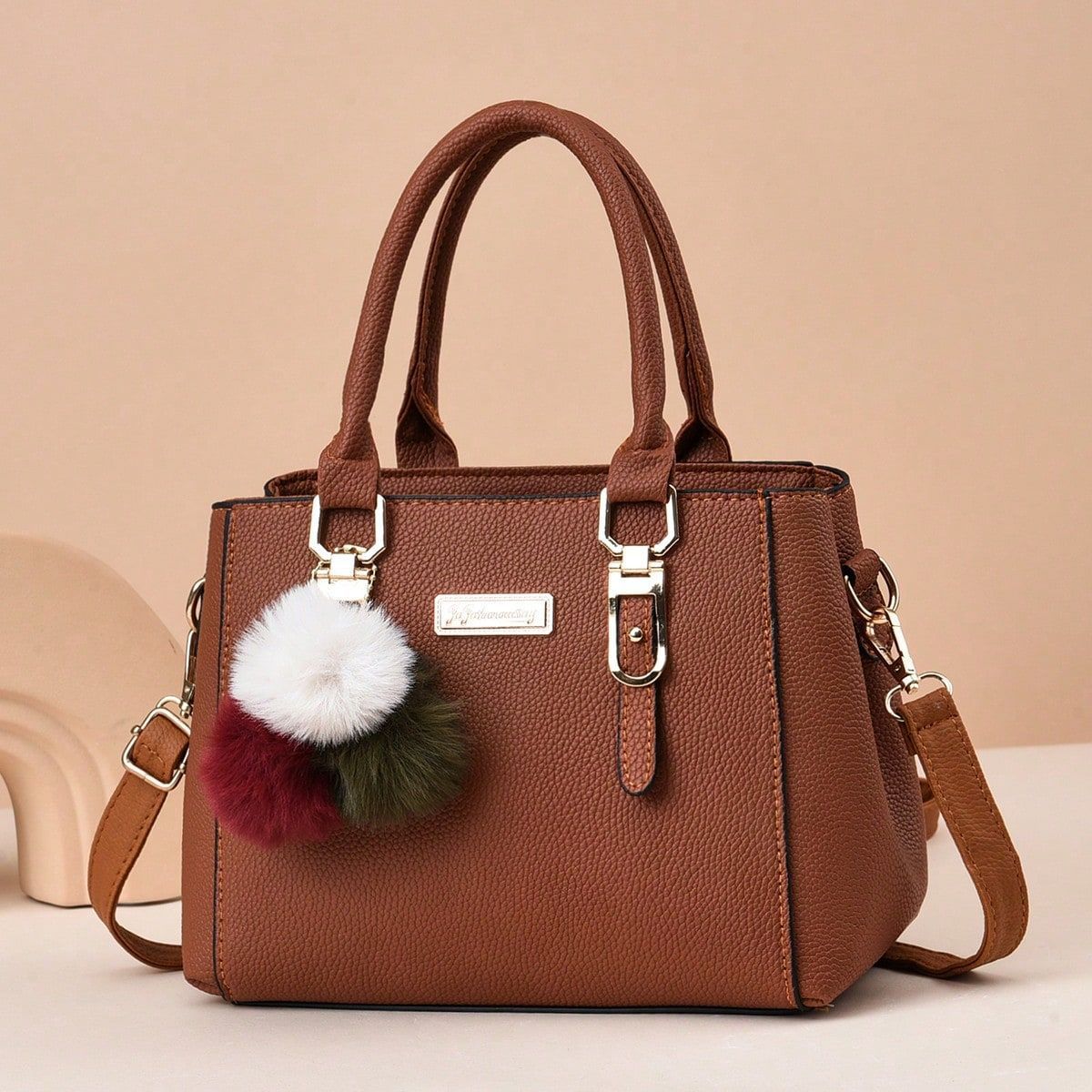 

Bag women s new fashionable shoulder bag double-layer large-capacity hairball portable oblique span women s bag