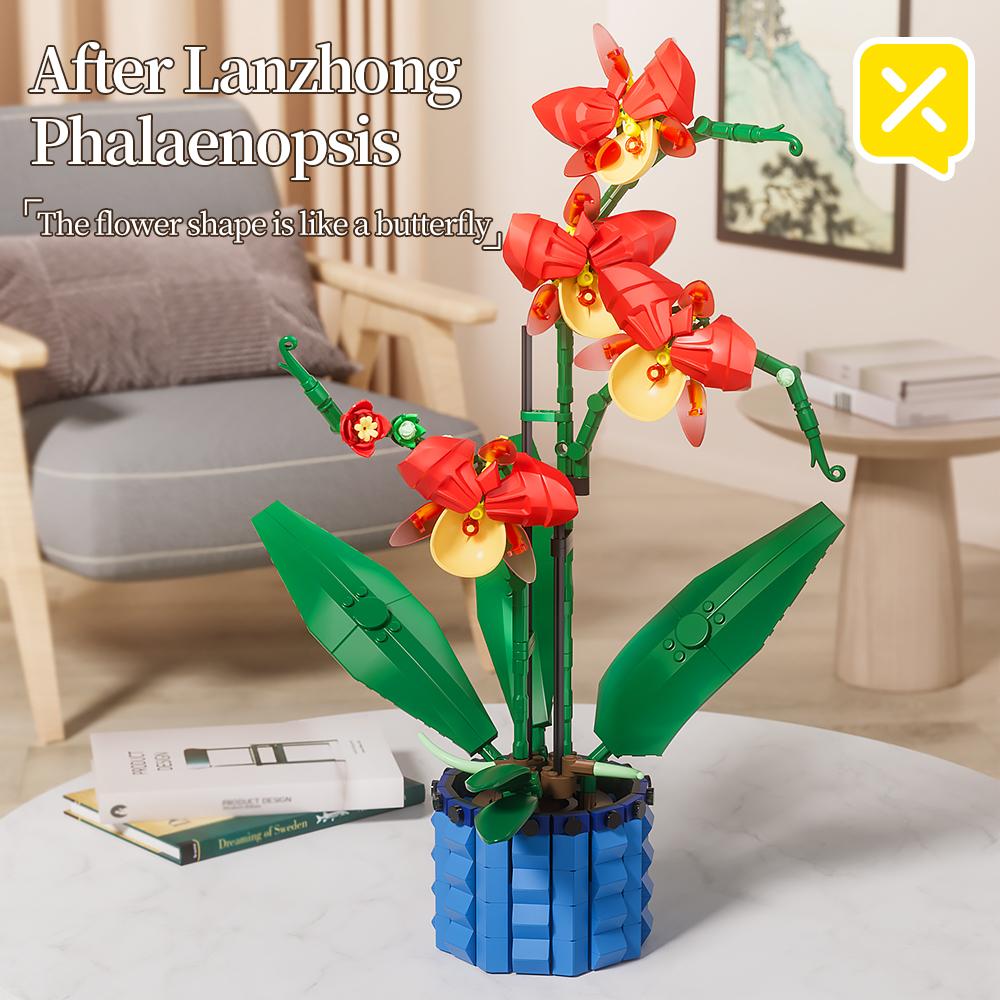 Building Blocks Set Orchid Flowers Bouquet Flower Blocks Bonsai Plant Model Bricks DIY Home Decoration Toys Kids Chirstmas Gifts