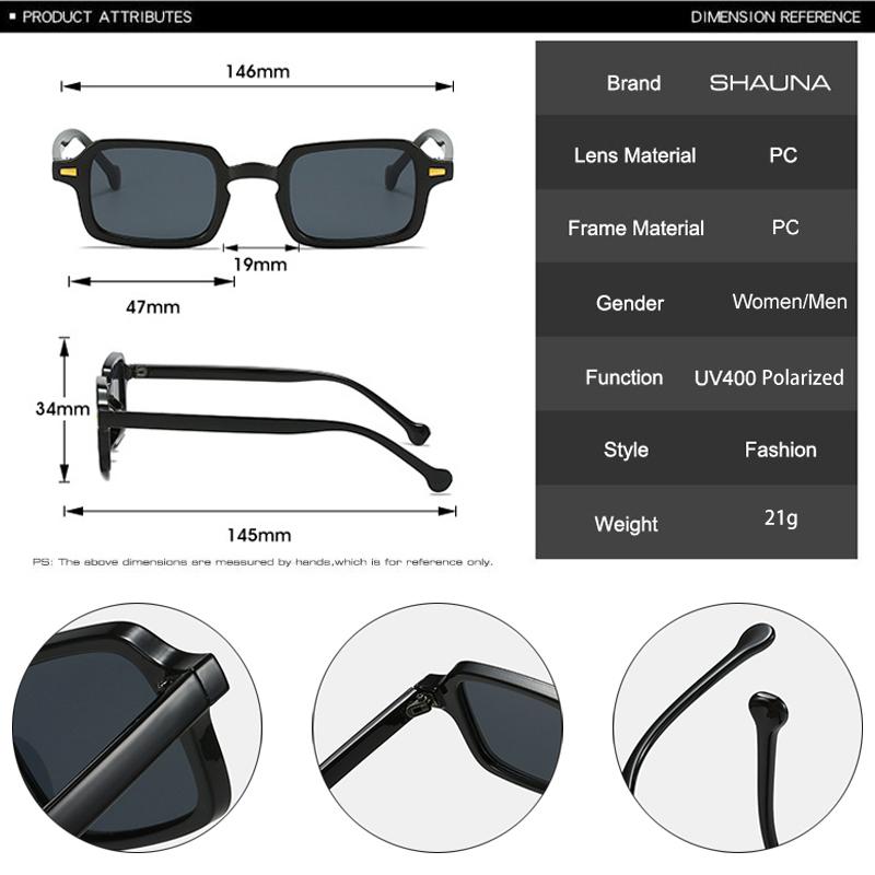 SHAUNA Metallscharnier Retro Rechteckige Sonnenbrille Damen Nieten Brillen Gläser UV400 Trendig Herren Sonnenbrillen