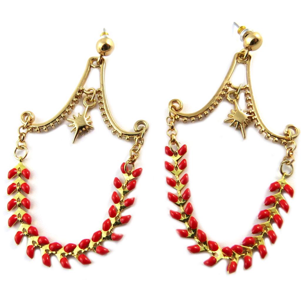 Les Trésors De Lily [P1906] - Artisanal Earrings 'Azuni' Golden Red (handmade)