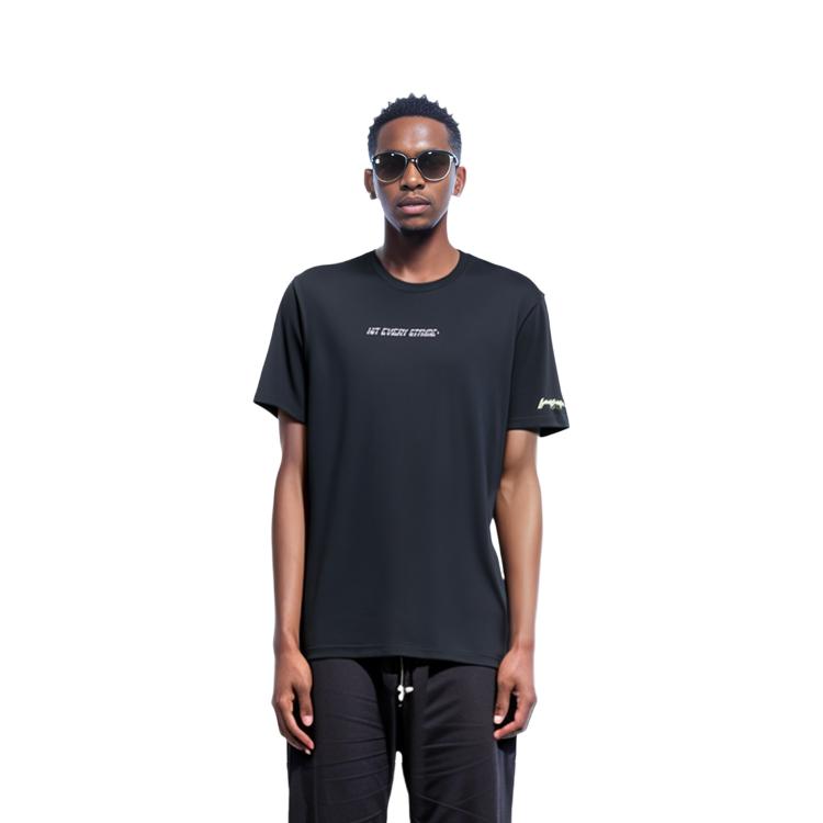 Li Ning Running Collection T Shirts Men's Black Crew Neck Moderate Straight Fit ATST081-1