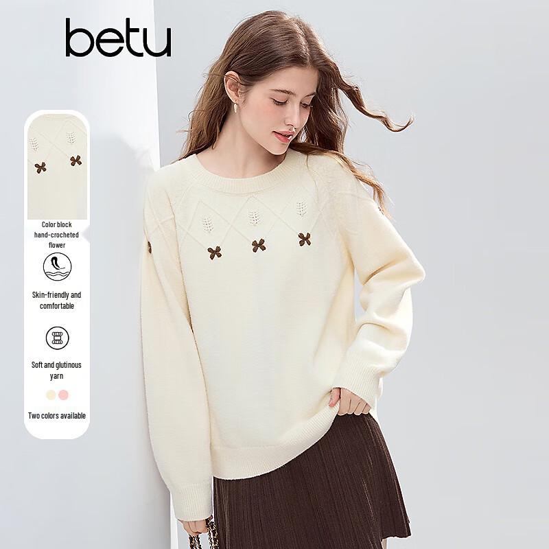 

Betu Women s 2025 Winter Colorblock Hand-Crocheted Raglan Sweater M
