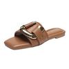 Women Slipper Temperament Square Fead U Buckle Sandals Slippers Female Open Toe Fashion Outdoor Woman Shoes Flats Leisure