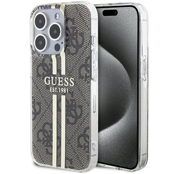Guess Guhcp15Lh4Psegw Iphone 15 Pro 6.1 Brązowy/Brown Hardcase Iml 4G Gold Stripe