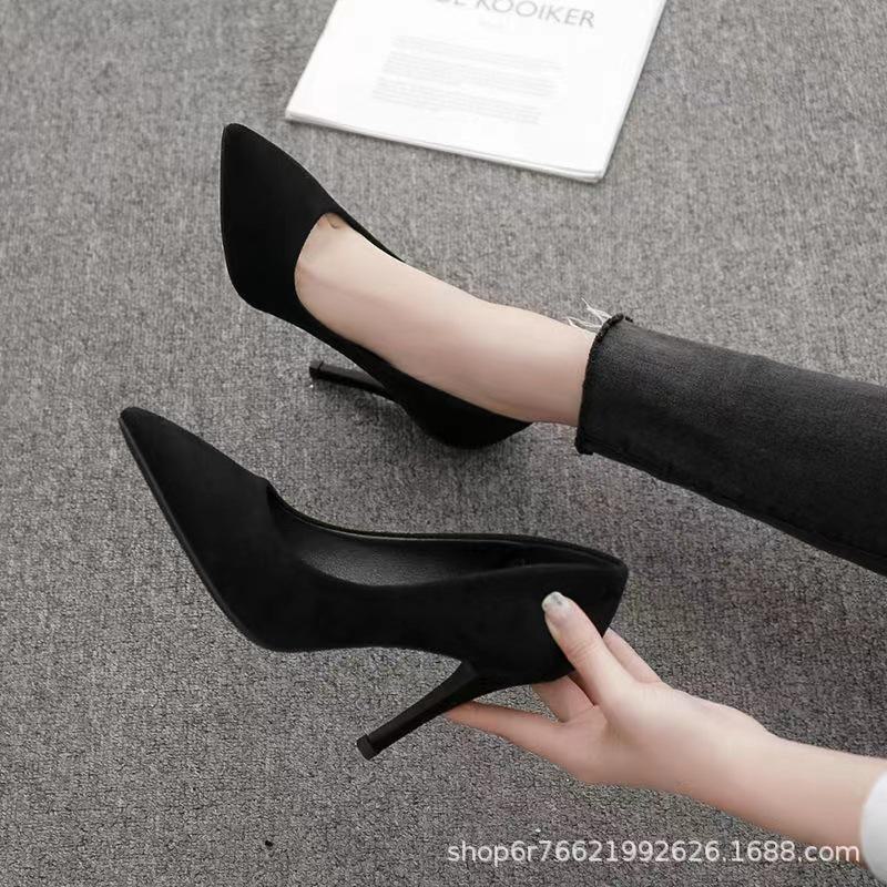 Women Large Size Black Suede Stiletto Heels Spring Autumn Professional Work Shoes Sizes 34 42 Elegant Office