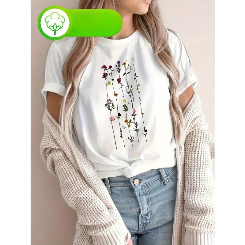 

Женская повседневная футболка большого размера с принтом, круглый вырез, короткий рукав, топ для ежедневного комфорта S белый