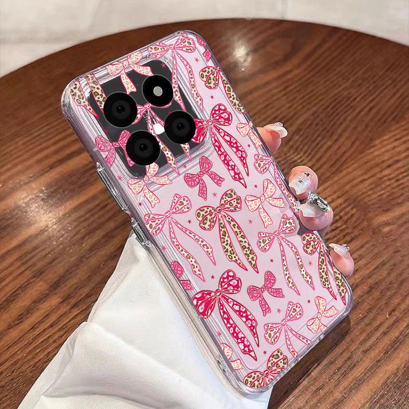 Pink Bowknots Pattern Case For Xiaomi Redmi Note 15 Pro 4G Funda Redmi Note 14 13 Pro 5G Clear TPU Silicone Soft Cover