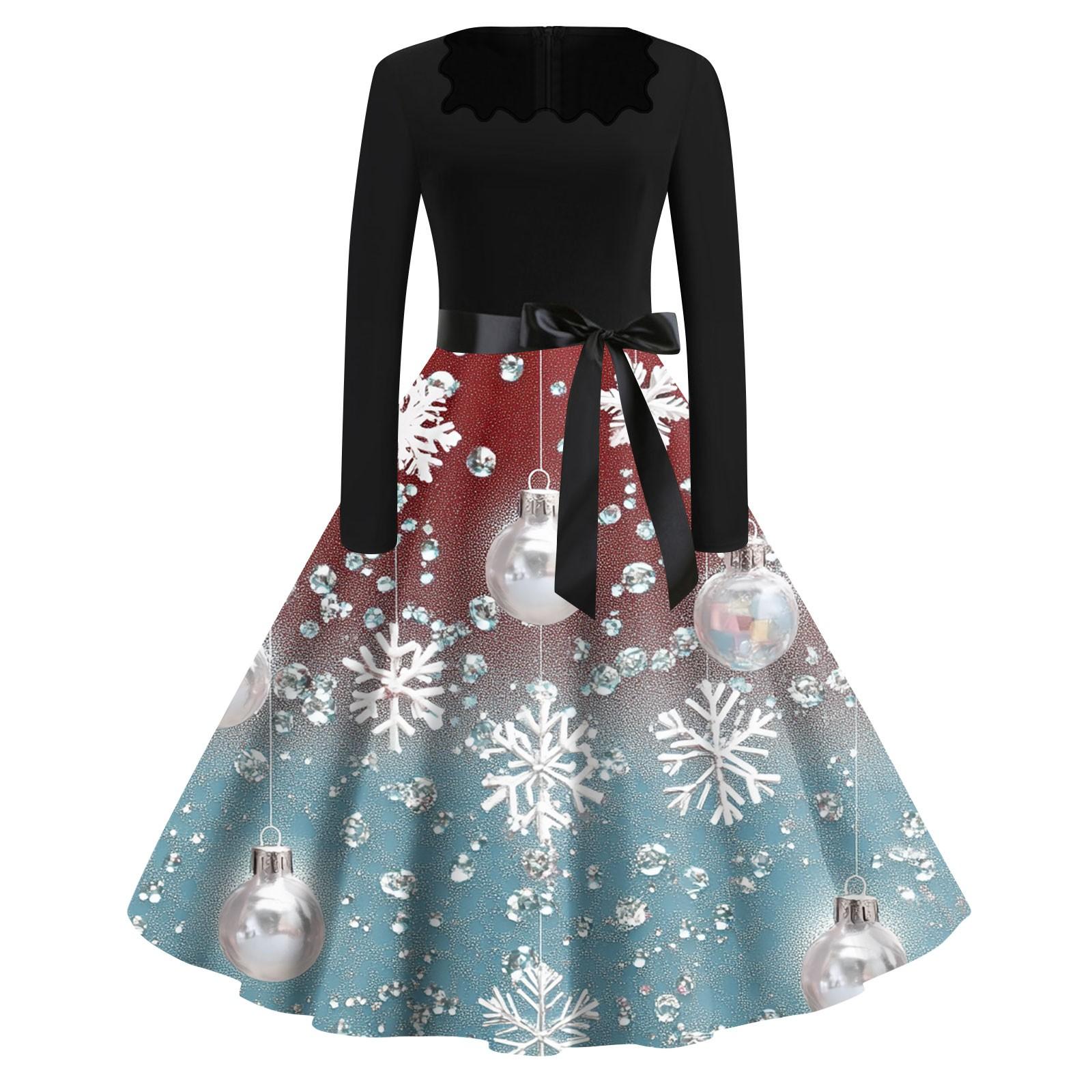 Женские модные повседневные платья с квадратным вырезом и тонкими рождественскими — фото 8