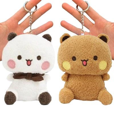 Kreslená plyšová panenka panda přívěsek na klíče Roztomilá panda Bubu a Dudu panenky Dárek pro pár Kawaii nadýchaný hnědý medvídek hračka