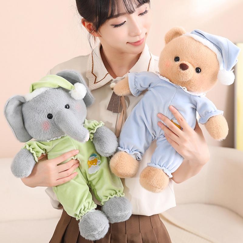 40/65CM Kawaii Good Night Bear Wear Pajamas Doll Plush Cute Toy Pig Rabbit Doll Birthday Gift Pillow Home Living Room Bedroom