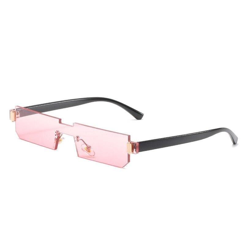 SO&EI Mote Kantløse One Piece Rectangle Solbriller Dame Retro Gradient Shades UV400 Menn Trending Firkantede Rosa solbriller