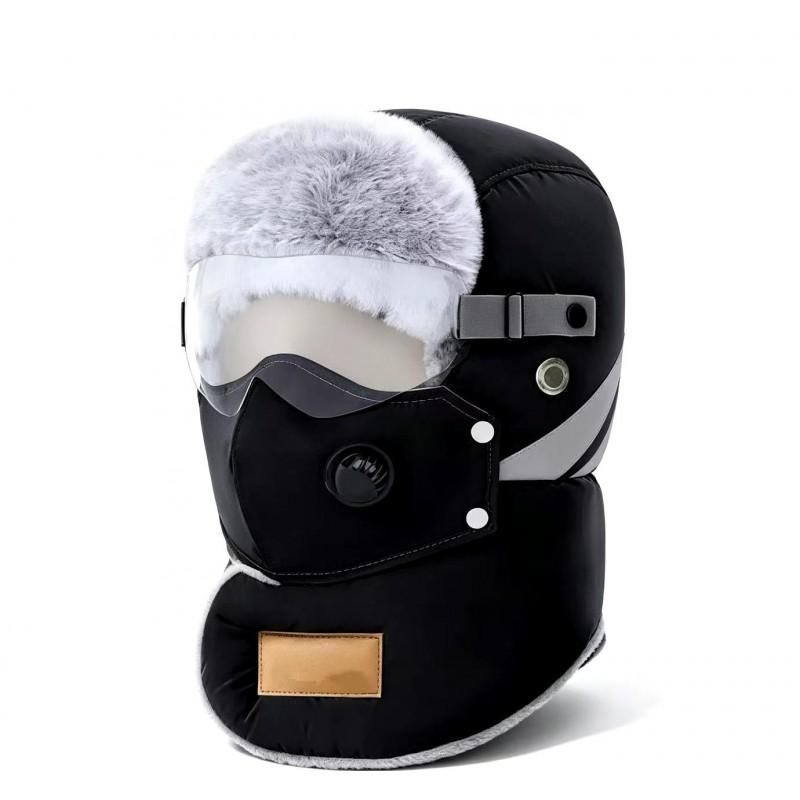 Winter Windproof Unisex Ear Face Covering Beanie With Removable Goggles Warm Thick Fleece Hat Cold Weather Outdoor