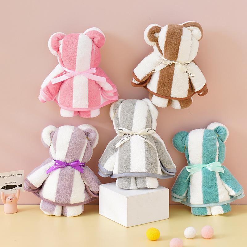 Plush Bear Shaped Coral Fleece Towel Soft Absorbent Lightweight Bath Towel for Kids and Adults 75x35 cm
