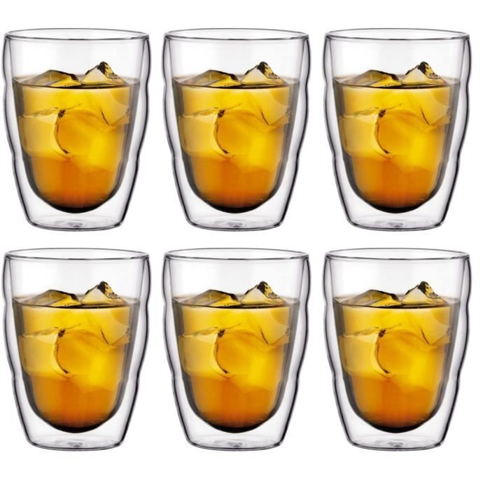 Set 6 Verres Thermo - BODUM - Pilatus - Double Paroi - 0.25 L - Transparent