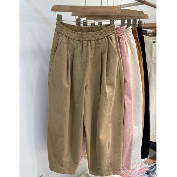 Plus Size Casual Elastic Waist Nine-Point Carrot Pants for Women - Summer Thin, Loose, Versatile Harem Style