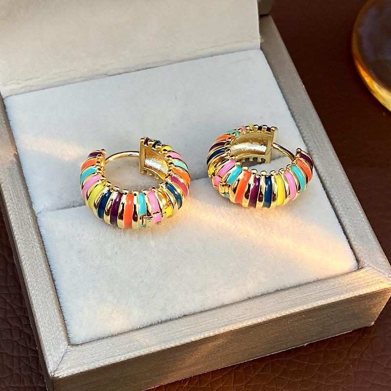 Elegante Retro Drip Oil Dopamin Ohrringe: Bunte & vielseitige Kreis-Ohrclips für einen luxuriösen Touch