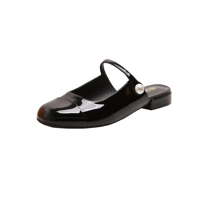 

Su Yinyin has the same style, temperament, small round head pearl, one word with shallow mouth, versatile flat bottom Mary Jane, half drag girl, sprin 40 чёрный