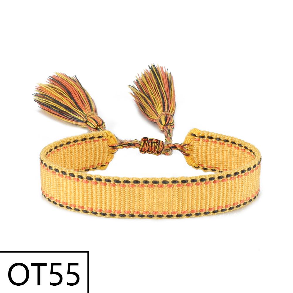 European & American Style Woven Bracelet - Solid Color, 1.3cm, Handmade Tassel, Fashionable Polyester Hand Rope for Women