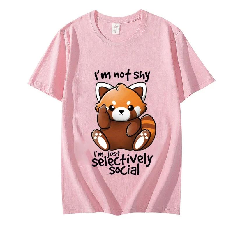 Shy Red Panda Print Tshirt for Unisex Clothes Chibi Animal Funny Cute Tshirt Short Sleeve Tee Tshirts Clothing Aesthetic Clothes
