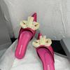 Fashion 2025 Shoes Female Closed Toe Women's Slippers Fashion Dress Slippers Women String Bead Bow Tie Pointed Toe Low Heel Sandals