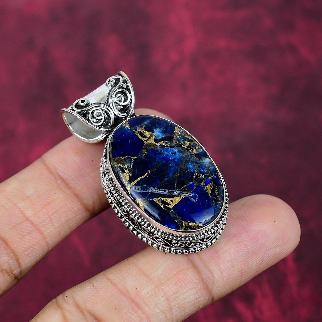 Copper Blue Tourmaline Handmade Gemstone Pendant, 925 Solid Sterling Silver Pendant Antique Jewelry, For Engagement Gift