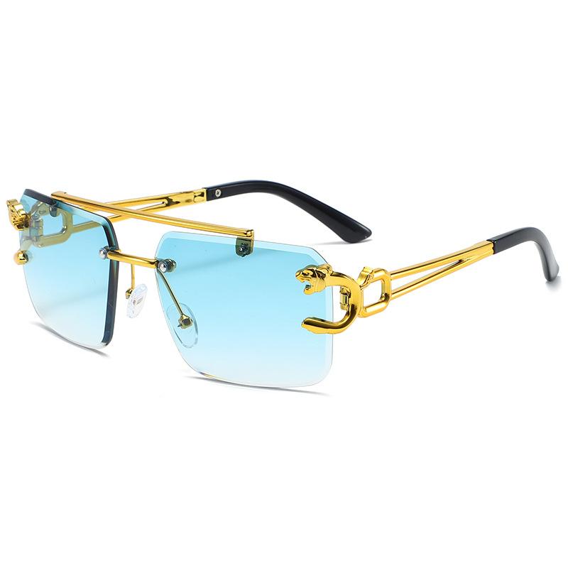 New Fashion Personalized Borderless Eyeglasses Leopard Head Double Beam Sunglasses Trendy Men Outdoor Driving Eyewear