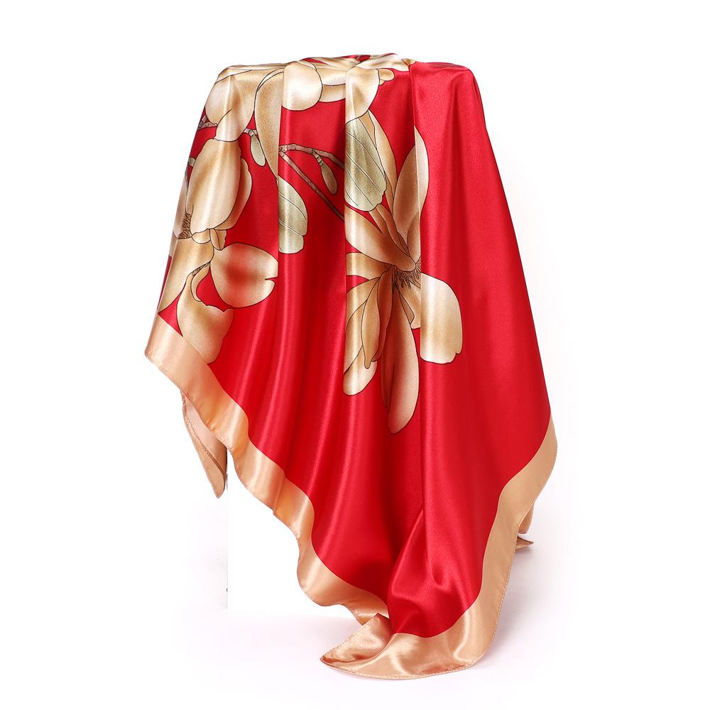 Women's Baotou Artificial Silk Satin Silk Scarf 90cm Printing Square Scarf Silk Scarf