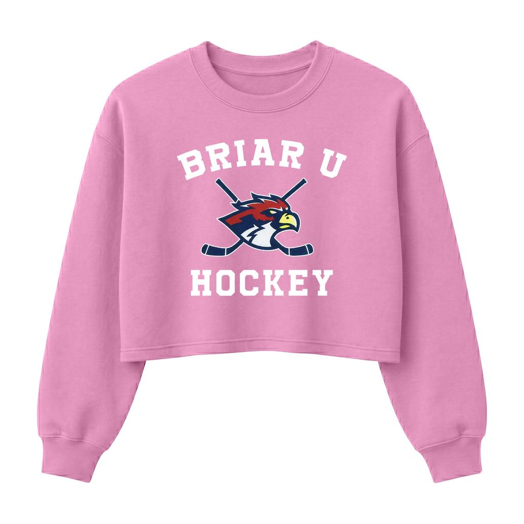 Crew Neck Cropped Sweatshirt Briar U Hockey Graphic Print Long Sleeve Pullover Casual Fit Lightweight Fabric