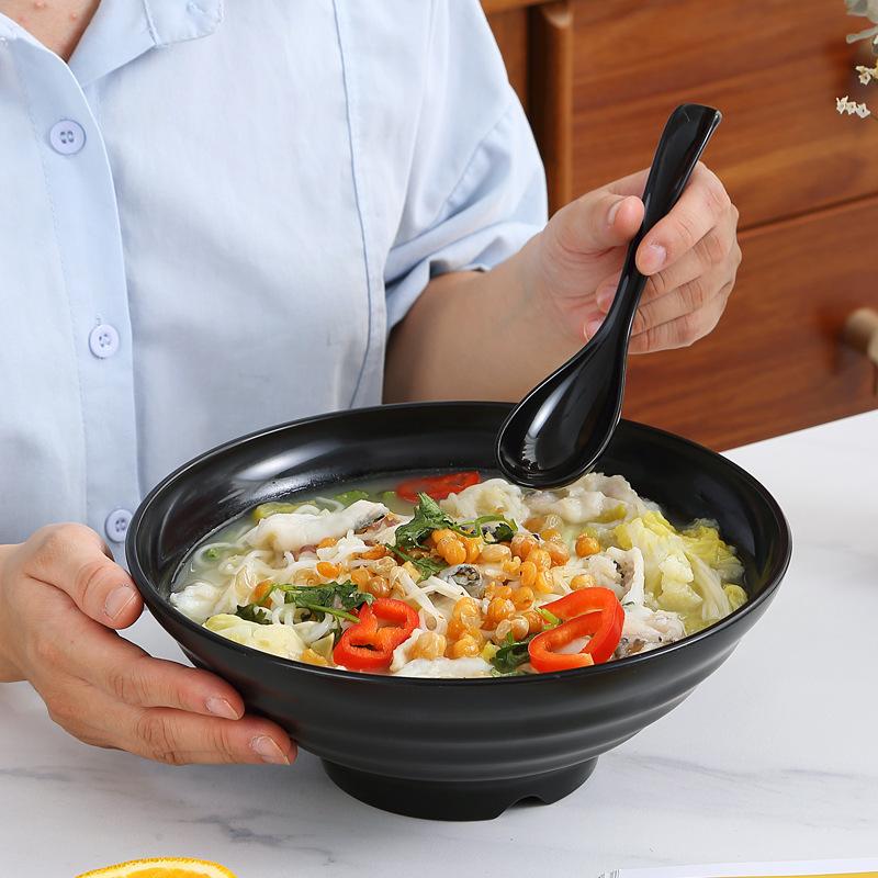 JIATA Fashion Black Large Striped Ramen Bowl Large Caliber And Large Capacity High Temperature Resistance Anti fall and durable