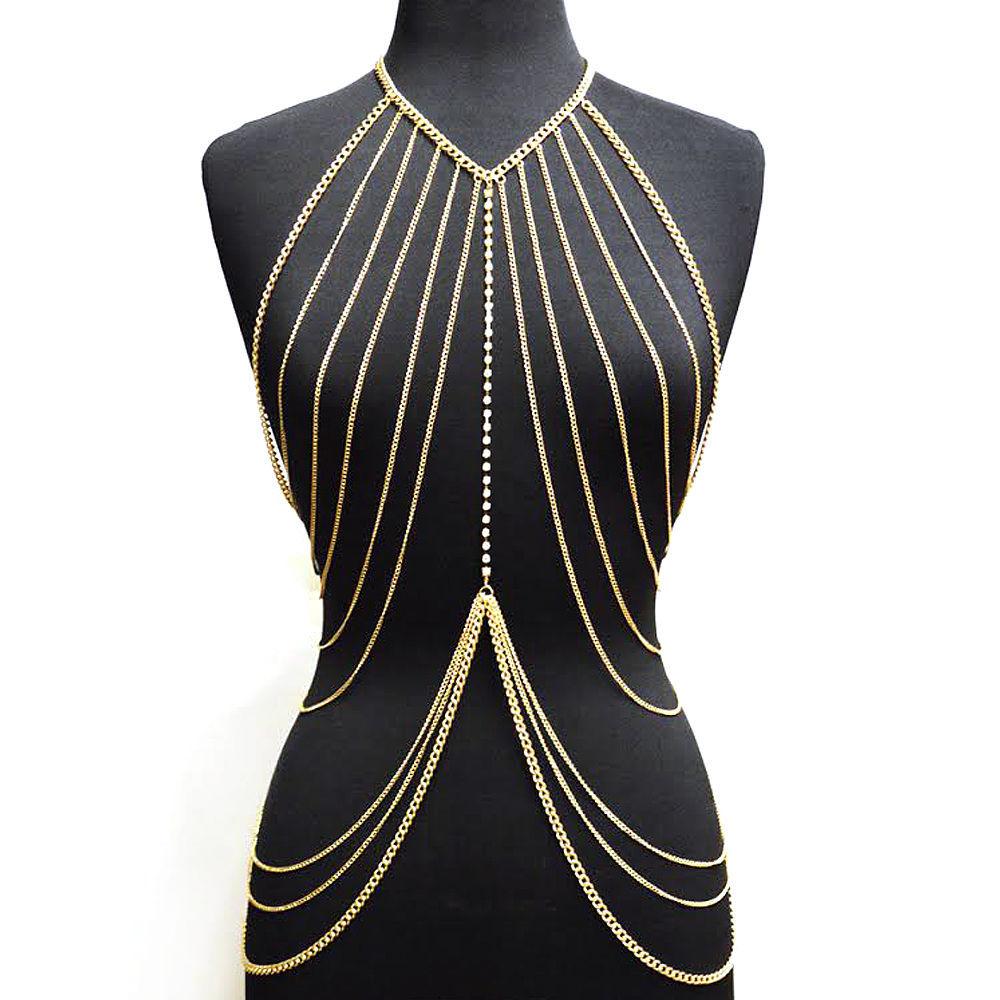 Catena Corpo Multi-strato Donna Harness Catena Petto Femminile Accessori Sexy Lucidi Gioielli Vita Decorazione Corpo