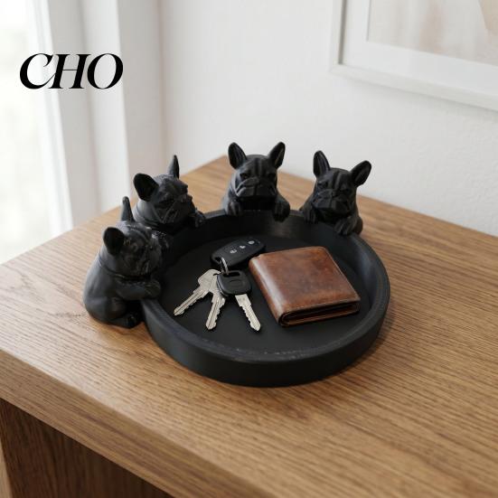 Elegant Jewelry Tray 3D Printed Dog Figurine Cute Animal Statue Creative Ornament Art for Bookshelf Mantel Stylish Organizer Storage Box