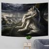 Emo Weißer Wolf Sitzendes Meme Wandteppich Werwolf-Thema Wandbehang Gedruckte Heimdeko Kunst für Schlafzimmer Zimmer Ästhetische Dekoration