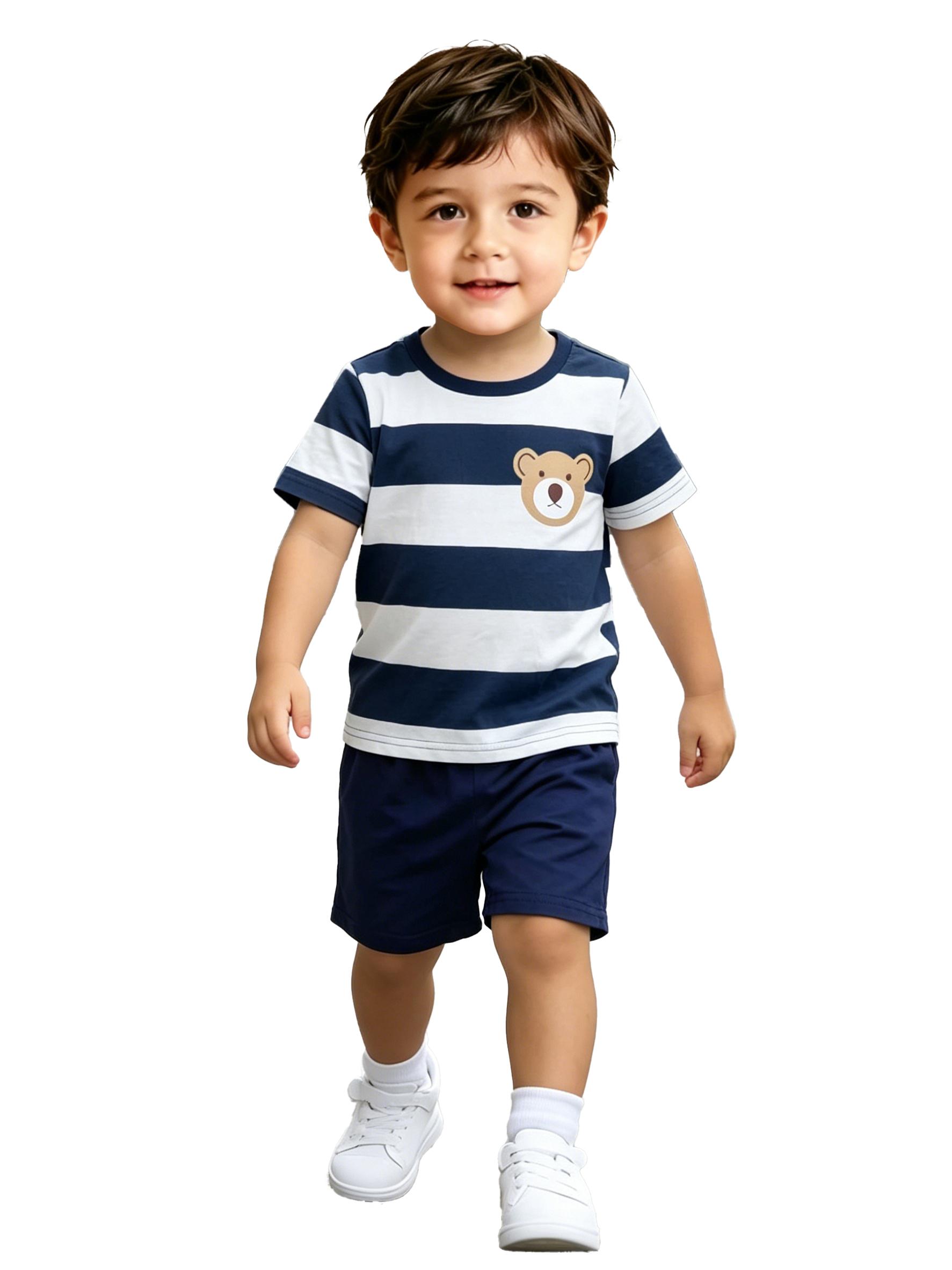 Summer Boys Striped Short Sleeve Shorts 2-Piece Set, Casual Kids Outfit for Home & Outdoor Wear 1-2Y разноцветный